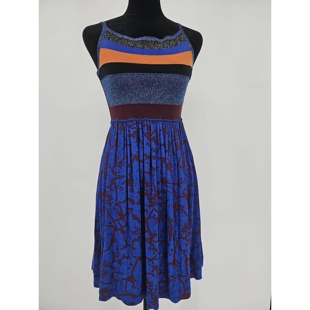 M Missoni Metallic Blue Mini Dress Sz 4 Mixed Material Festival Punk Rock